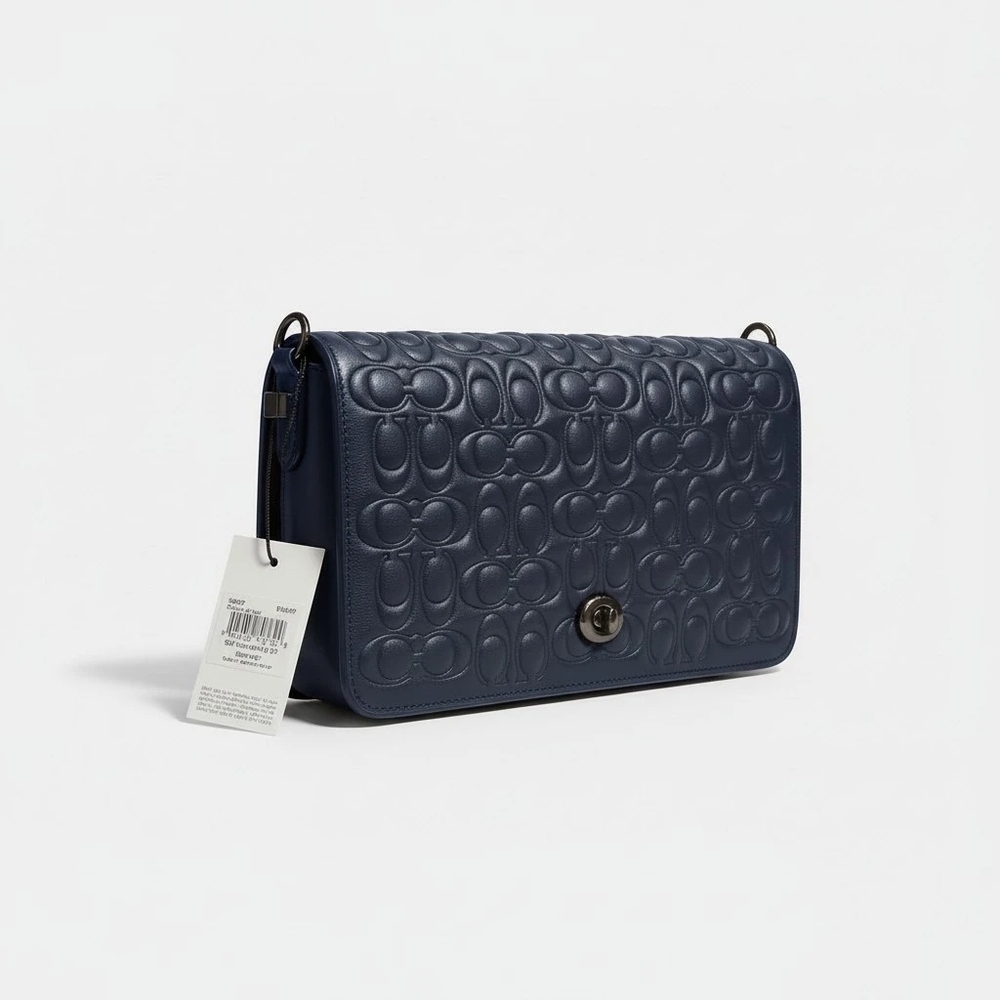 Coach Signature Embossed Leather Dinky Crossbody Bag - Midnight Blue